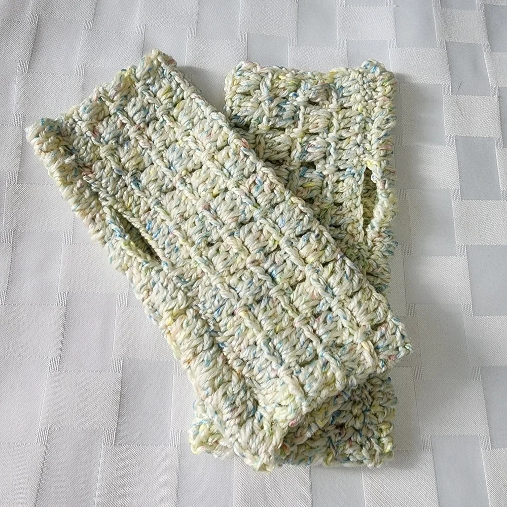 Crochet Fingerless Light Green With Light Blue Handmade  Wrist Warmer NWOT